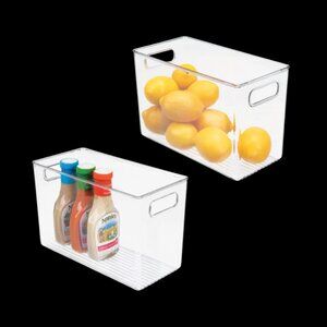 Clear 2 Pack Plastic Storage Box – Narrow Open-Top Organizers with Handle